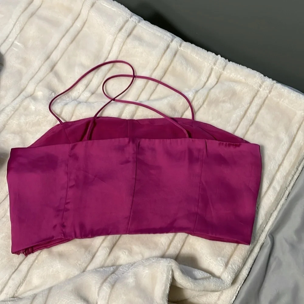💰Zara shimmery ruffled crop top pink size small - Picture 4 of 5